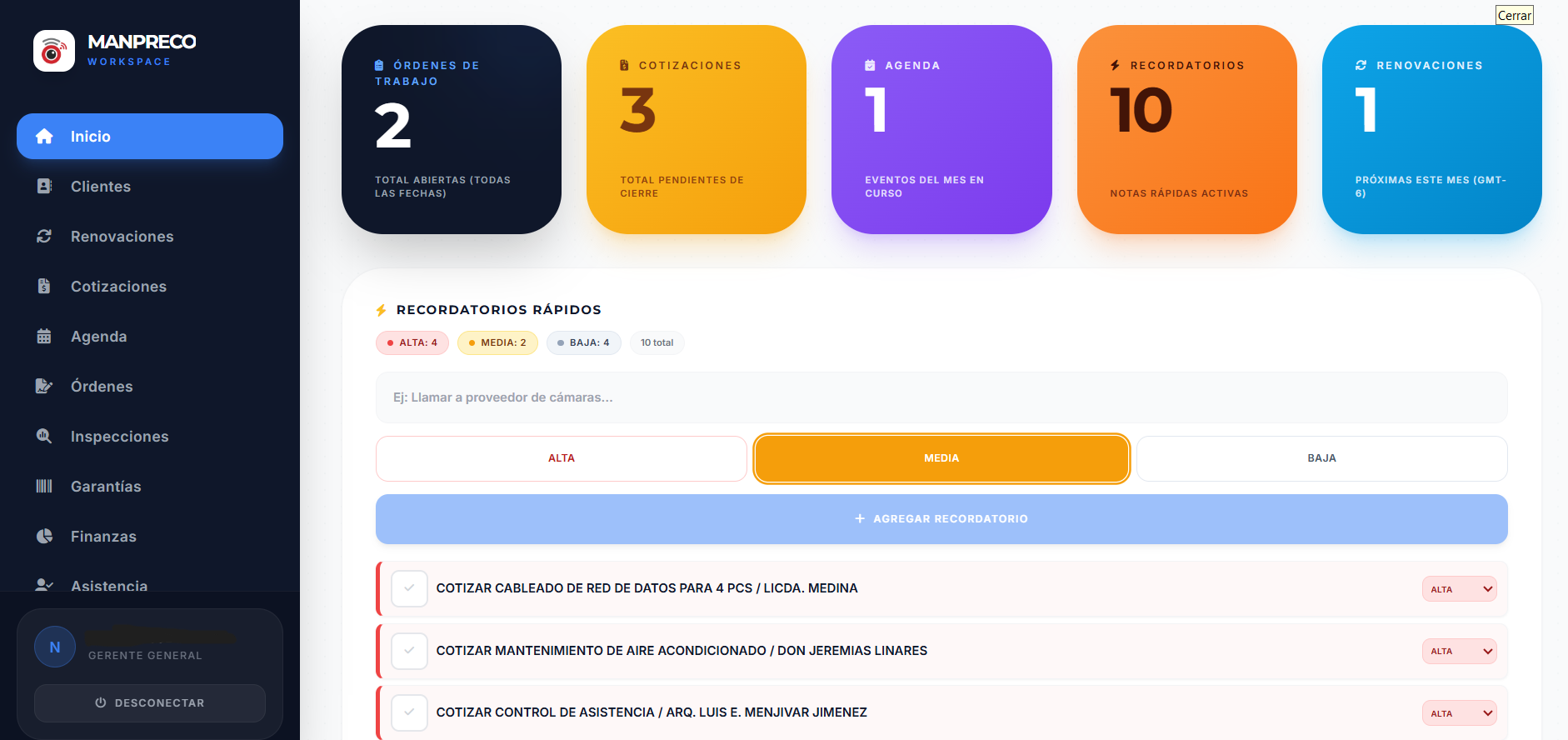 Pantalla de CRM Online